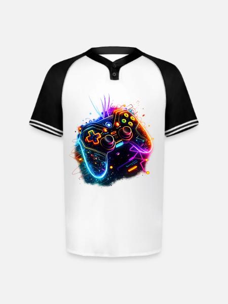 Neon Game Controller Splash - Augusta Sportswear Men's Cutter Henley Jersey - white/black
