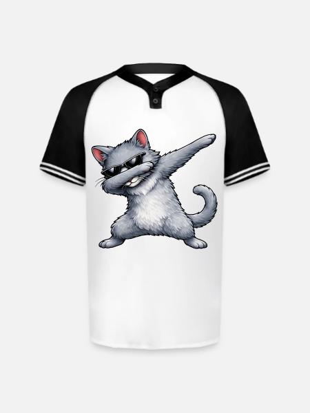 Dabbing Russian Blue Cat - Augusta Sportswear Men's Cutter Henley Jersey - white/black