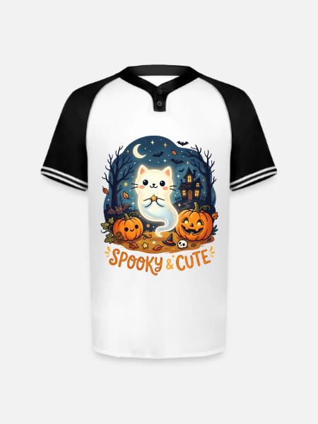 Spooky Cute Ghost Cat Halloween - Augusta Sportswear Men's Cutter Henley Jersey - white/black