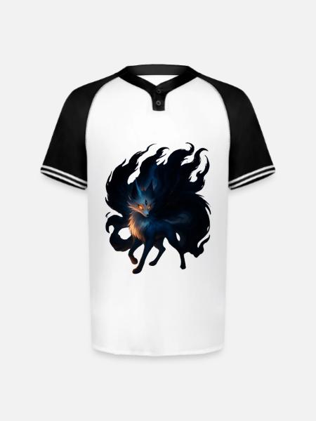 Mystic Night Wolf Illustration - Augusta Sportswear Men's Cutter Henley Jersey - white/black