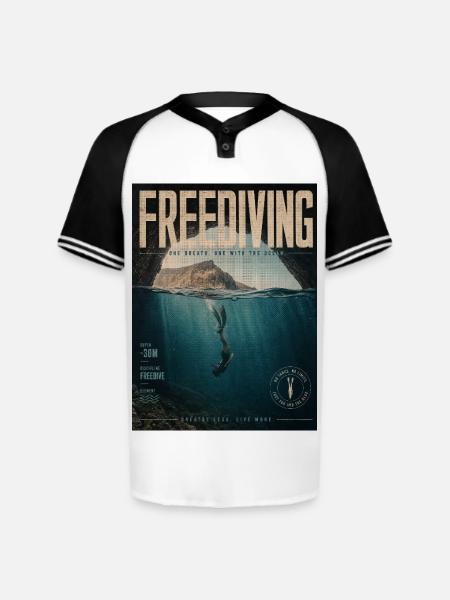 Freediving Depths Ocean Poster - Augusta Sportswear Men's Cutter Henley Jersey - white/black