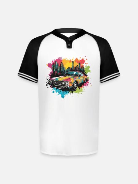 Retro Splash Neon Car - Augusta Sportswear Men's Cutter Henley Jersey - white/black