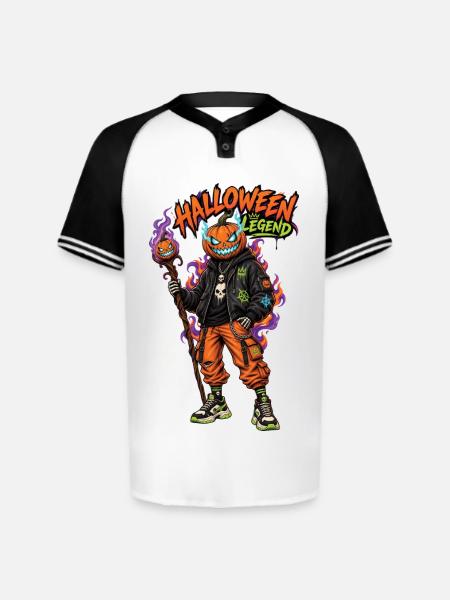 Halloween Legend Pumpkin Head Streetwear - Augusta Sportswear Men's Cutter Henley Jersey - white/black