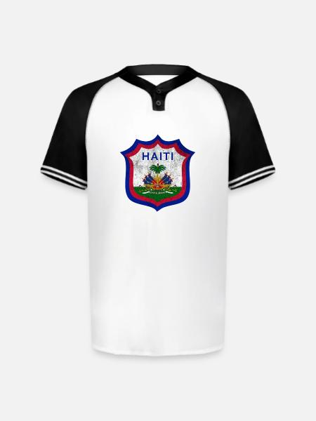 Haiti Crest Design - Augusta Sportswear Men's Cutter Henley Jersey - white/black