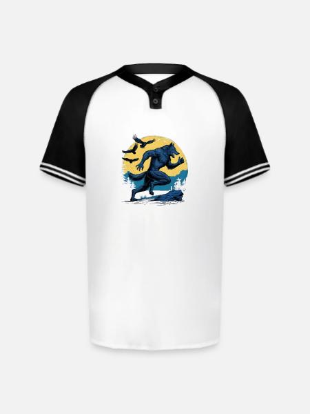 Running Werewolf with Crows - Augusta Sportswear Men's Cutter Henley Jersey - white/black