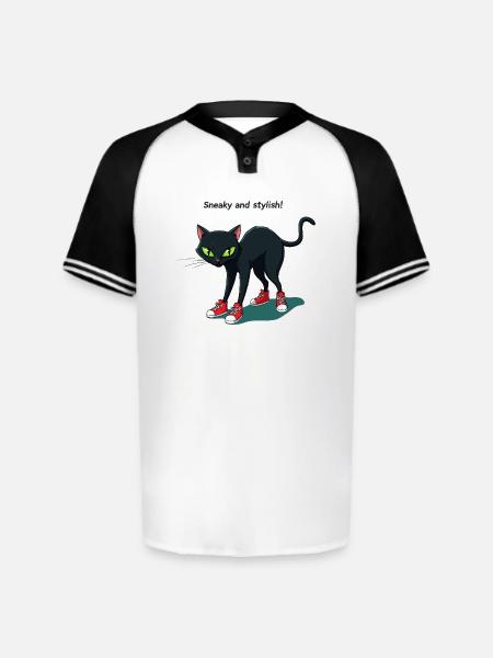 Midnight Cat in Red Sneakers - Augusta Sportswear Men's Cutter Henley Jersey - white/black