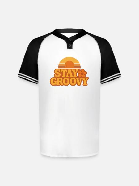 Retro Sunset Stay Groovy Graphic - Augusta Sportswear Men's Cutter Henley Jersey - white/black