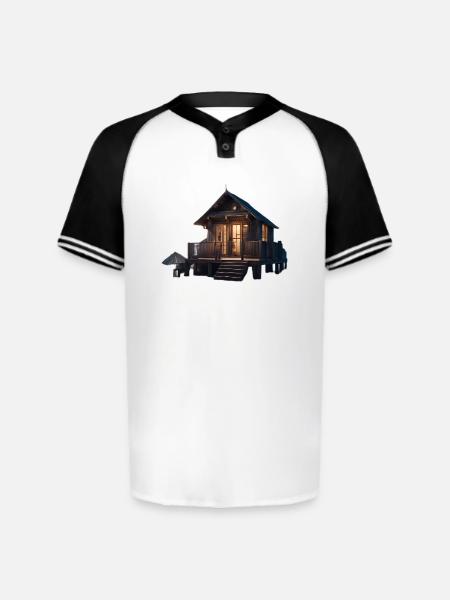 Rustic Cabin Nightscape Design - Augusta Sportswear Men's Cutter Henley Jersey - white/black