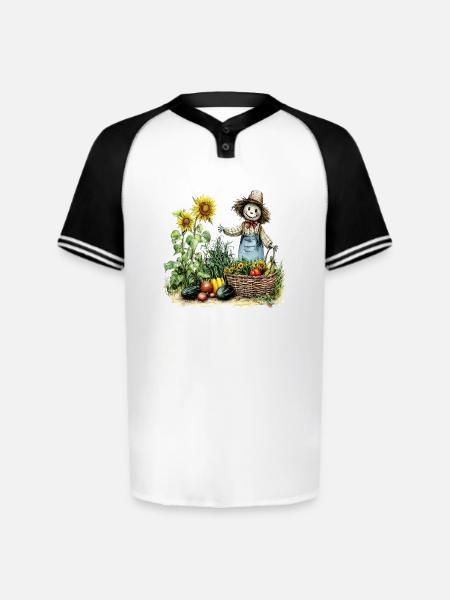 Harvest Sunflower Scarecrow - Augusta Sportswear Men's Cutter Henley Jersey - white/black