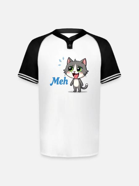 Meh – Funny Cat Meme - Augusta Sportswear Men's Cutter Henley Jersey - white/black