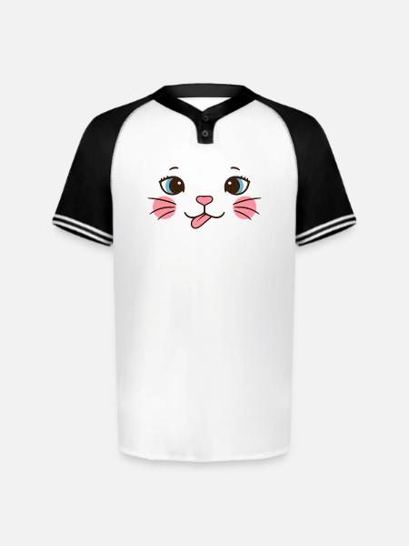 Pink Cheek Cat Face - Augusta Sportswear Men's Cutter Henley Jersey - white/black