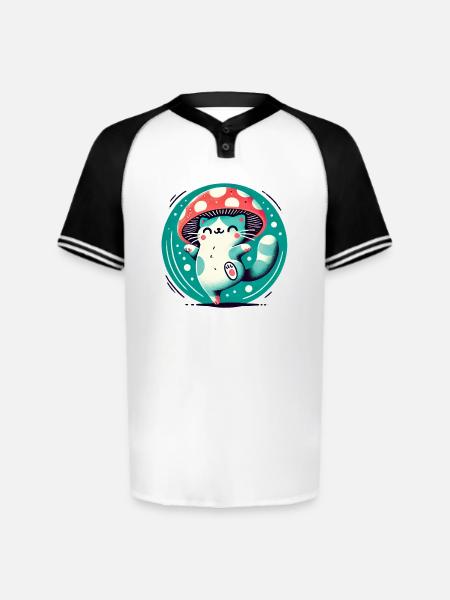 Whimsy Mushroom Hat Cat - Augusta Sportswear Men's Cutter Henley Jersey - white/black