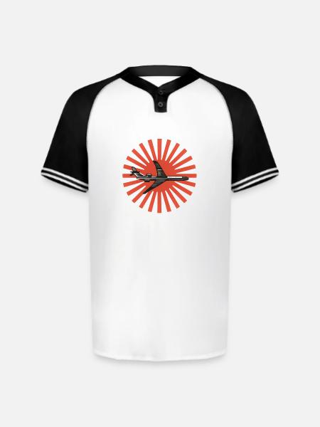 Red Sunburst plane Emblem - Augusta Sportswear Men's Cutter Henley Jersey - white/black