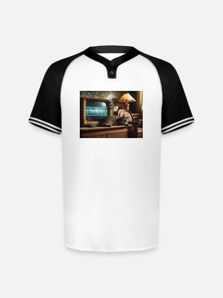 Retro TV Cat Nap - Augusta Sportswear Men's Cutter Henley Jersey - white/black