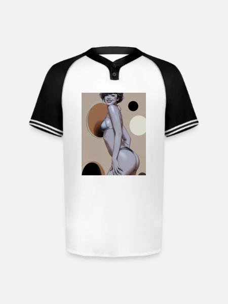 Retro Pinup Circle Print - Augusta Sportswear Men's Cutter Henley Jersey - white/black