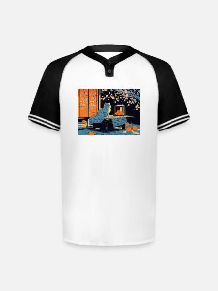 Blue Cat Lantern Night Garden - Augusta Sportswear Men's Cutter Henley Jersey - white/black