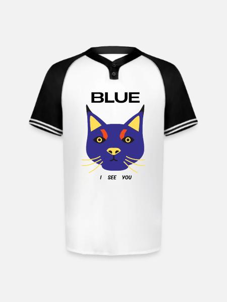 Blue Cat Face Pop Art - Augusta Sportswear Men's Cutter Henley Jersey - white/black