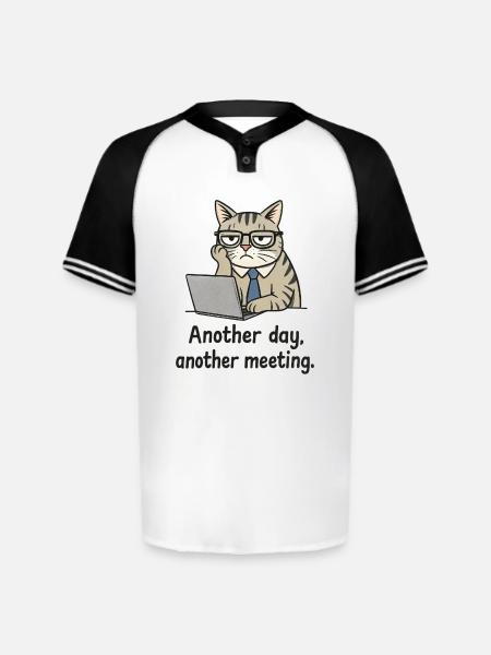 Grumpy Office Cat at Laptop - Augusta Sportswear Men's Cutter Henley Jersey - white/black
