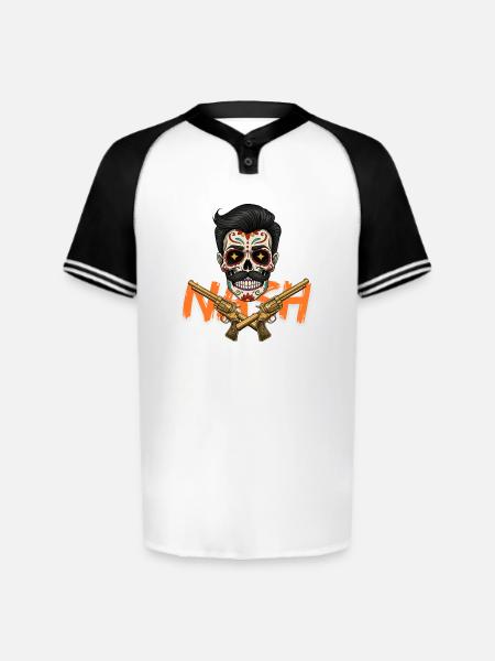 Sugar Skull Gunslinger Tee - Augusta Sportswear Men's Cutter Henley Jersey - white/black