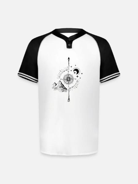 Mystic Mountain Moon Compass - Augusta Sportswear Men's Cutter Henley Jersey - white/black