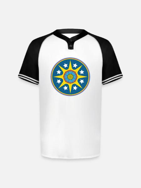Solar Starburst Emblem Circle - Augusta Sportswear Men's Cutter Henley Jersey - white/black
