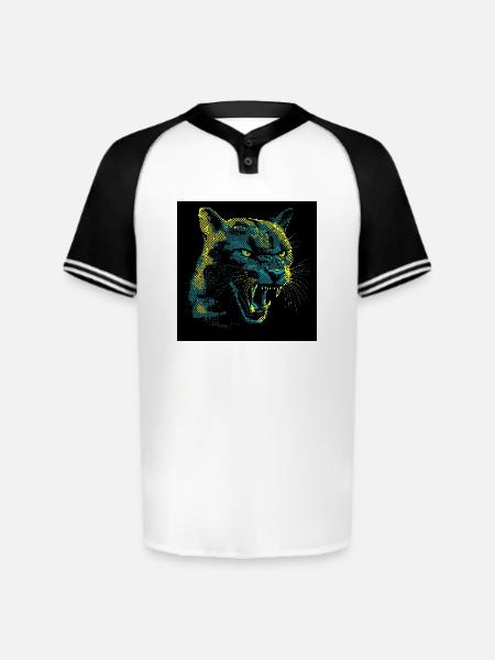 Neon Halftone Cat Roar - Augusta Sportswear Men's Cutter Henley Jersey - white/black