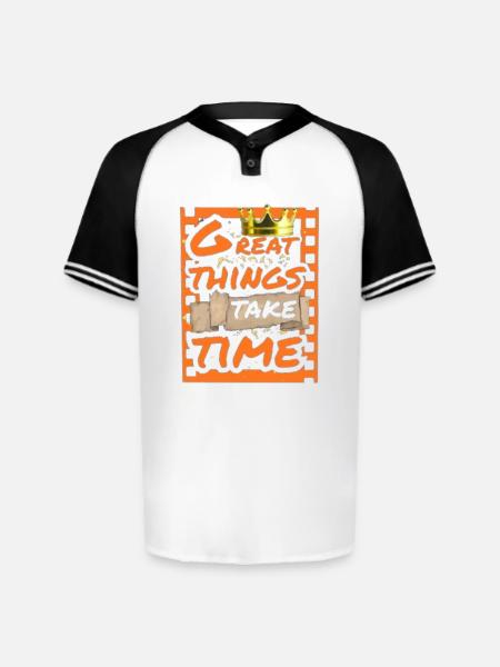 Great Things Take Time Motif - Augusta Sportswear Men's Cutter Henley Jersey - white/black