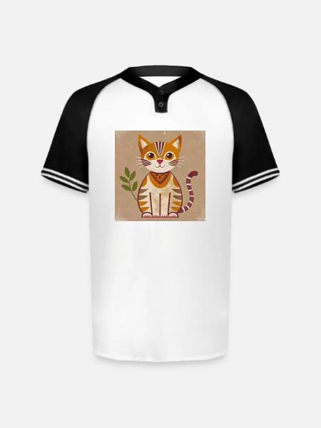 Rustic Geometric Cat Illustration - Augusta Sportswear Men's Cutter Henley Jersey - white/black