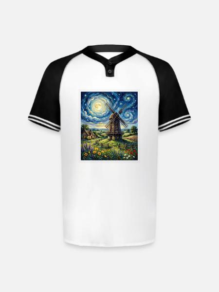 Moonlit Windmill in Bloom - Augusta Sportswear Men's Cutter Henley Jersey - white/black