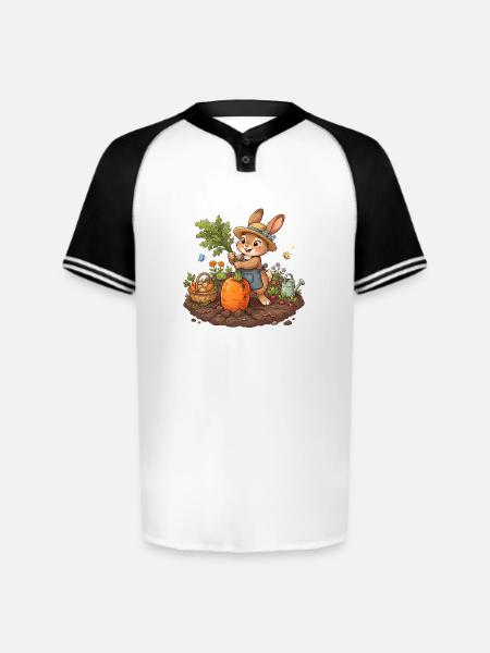 Harvesting Bunny in Garden - Augusta Sportswear Men's Cutter Henley Jersey - white/black
