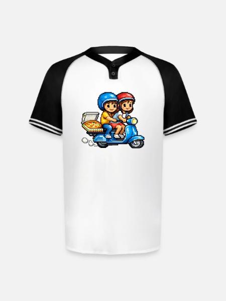 Boy and Girl on Vespa with Pizza! - Augusta Sportswear Men's Cutter Henley Jersey - white/black