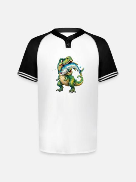 Cretaceous Catch: Dino with Fish - Augusta Sportswear Men's Cutter Henley Jersey - white/black