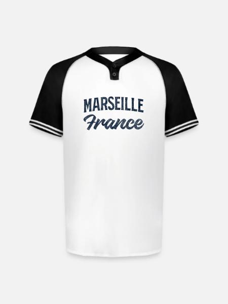 Marseille France Script Logo - Augusta Sportswear Men's Cutter Henley Jersey - white/black