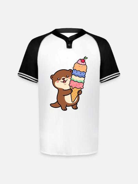 Otter Rainbow Ice Cream Cone - Augusta Sportswear Men's Cutter Henley Jersey - white/black