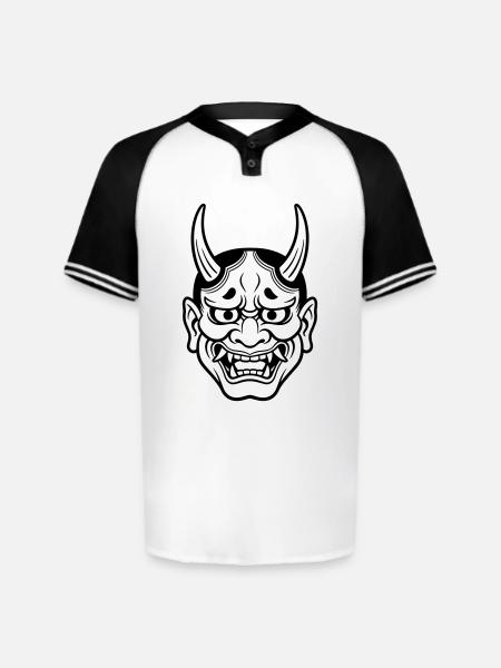 japanese demon mask - Augusta Sportswear Men's Cutter Henley Jersey - white/black