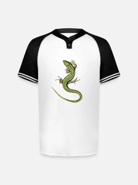 Emerald Salamander Illustration - Augusta Sportswear Men's Cutter Henley Jersey - white/black