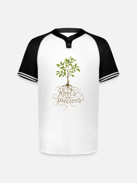 "Roots Are Precious" Tree Design - Augusta Sportswear Men's Cutter Henley Jersey - white/black