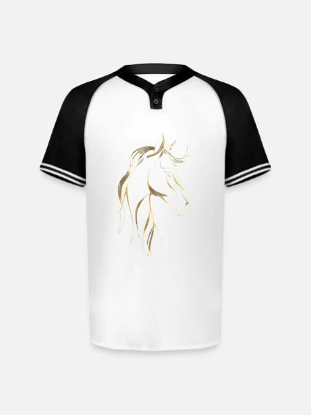 Golden horse line art  - Augusta Sportswear Men's Cutter Henley Jersey - white/black