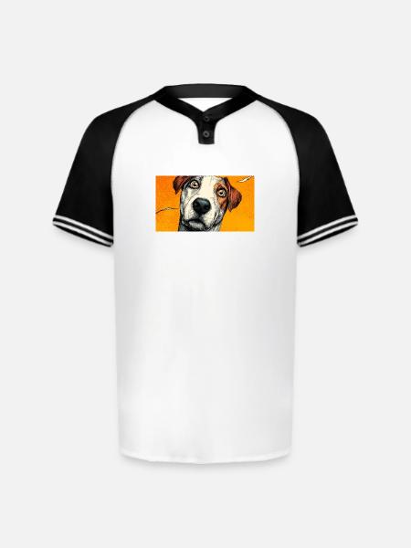 Surprised Pup Pop Portrait - Augusta Sportswear Men's Cutter Henley Jersey - white/black