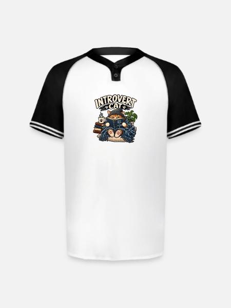Introvert Cat Cozy Reader - Augusta Sportswear Men's Cutter Henley Jersey - white/black