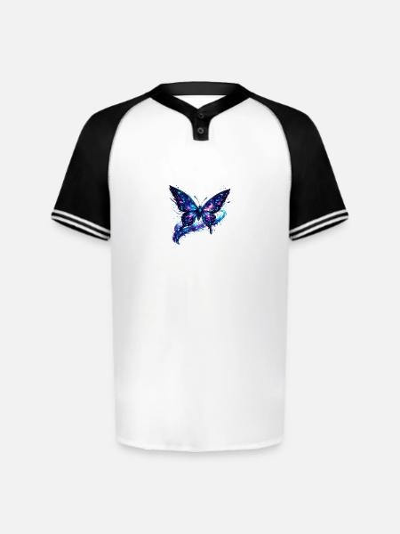 Cosmic Nebula Butterfly - Augusta Sportswear Men's Cutter Henley Jersey - white/black
