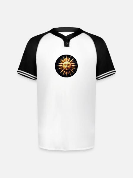 Golden Sun polygon art - Augusta Sportswear Men's Cutter Henley Jersey - white/black