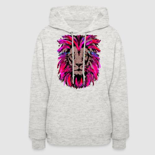 Purple Lion Head - Pink Lion Face Drawing - Women's Hoodie