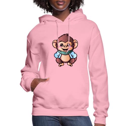Adorable Happy Monkey in Scarf - Women's Hoodie