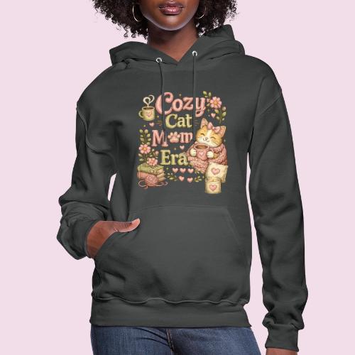 Cozy Cat Mom Era Faux Stitched Design - Women's Hoodie