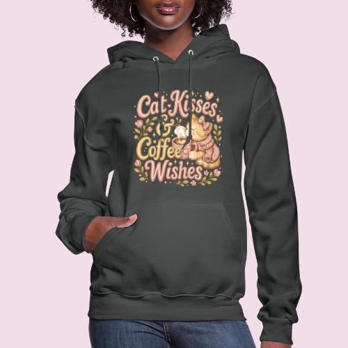 Cat Kisses & Coffee Wishes Faux Stitched - Women's Hoodie