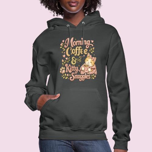 Morning Coffee & Kitty Snuggles Faux Stitched - Women's Hoodie