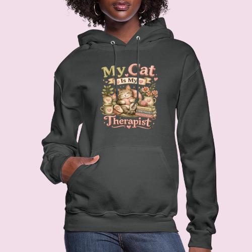 Flux Faux Embroidery My Cat Is My Therapist Design - Women's Hoodie