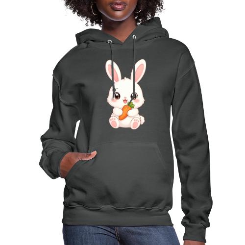 Cute Bunny Rabbit Holding Carrot – Kawaii Easter - Women's Hoodie