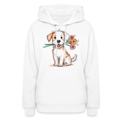 Puppy with Flowers - Women's Hoodie